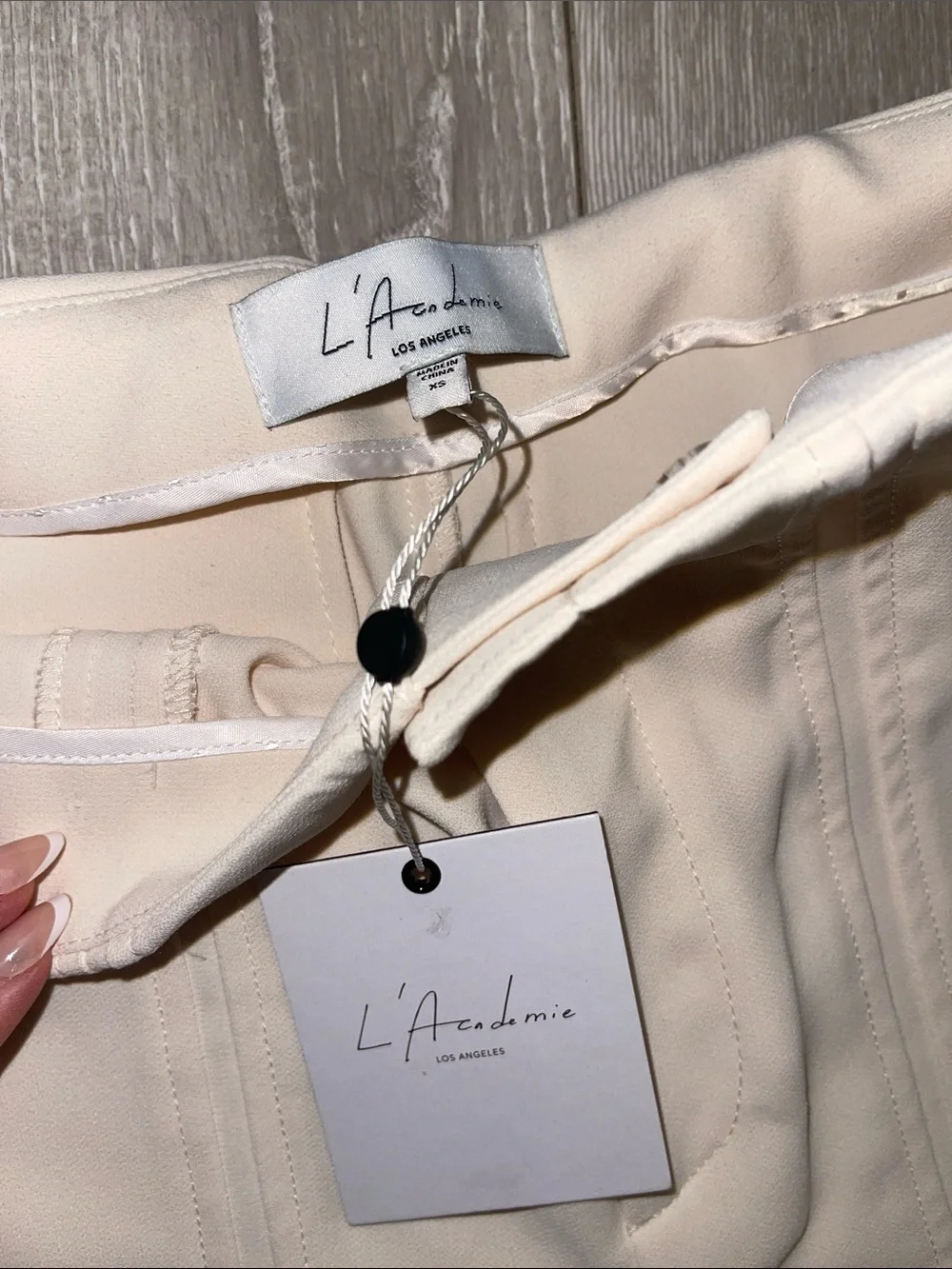 NWT L'Academie Soft Cream High waist trousers XS Bottom slit detail